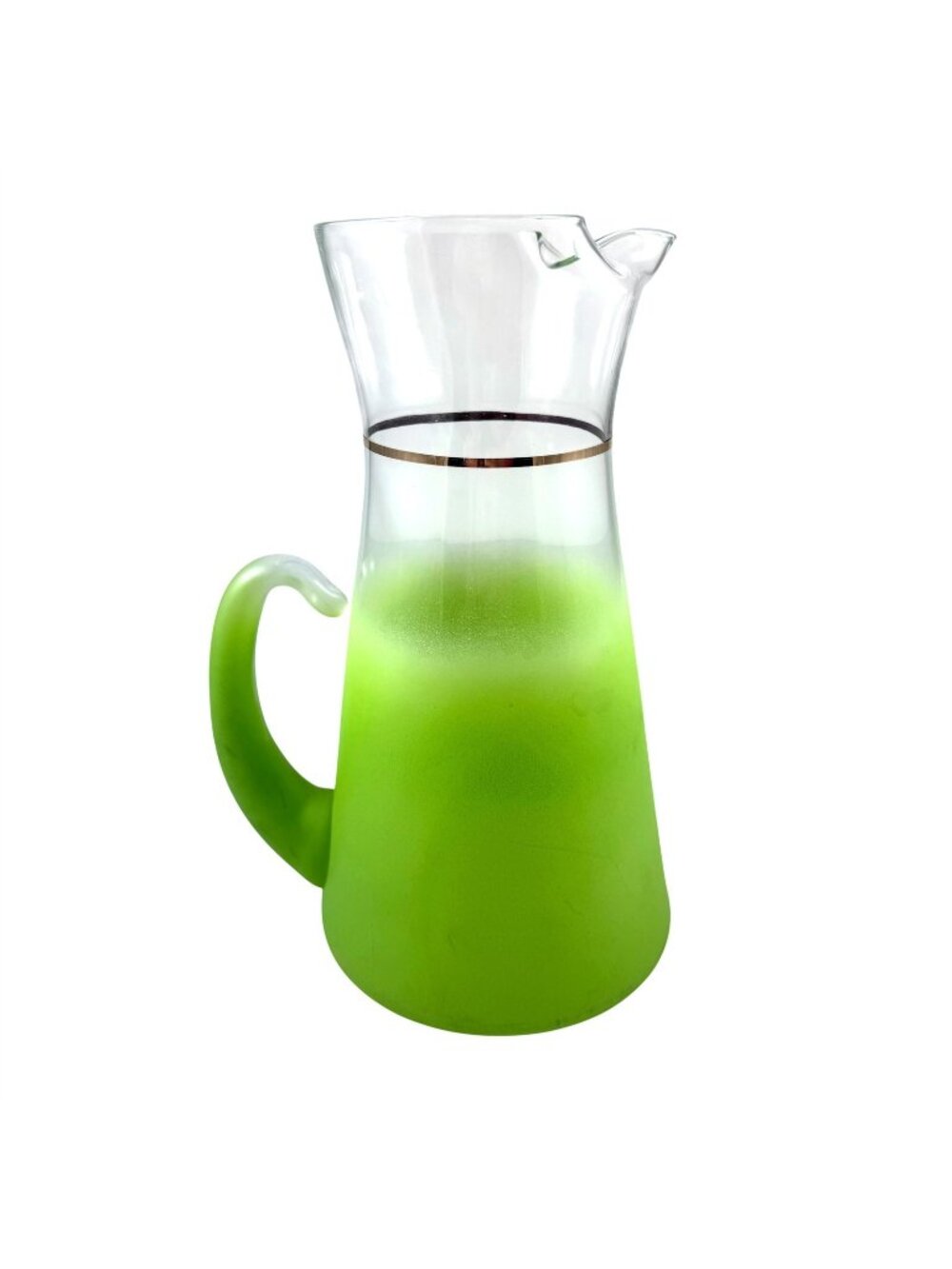 West Virginia Glass Vintage Blendo Pitcher Lime Green Frosted Barware Cocktail